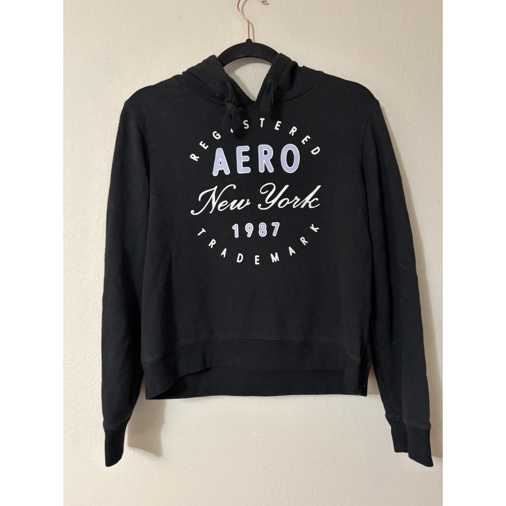 Aero New York City Pullover Sweatshirt Hoodie Womens M‎ Aeropostale Black